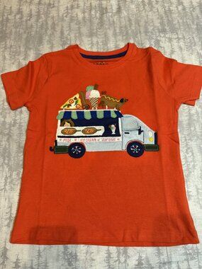 NWOT Mini Boden Orange Food Truck Applique Tee 5-6Y